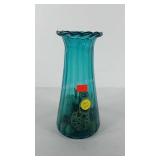 Blue blown glass vase with potpourri, 12"