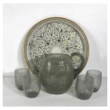 Art glass blown pitcher with applied handle and