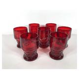 Red Georgian Thumbprint glass tumblers, seven, 5"