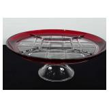 Glassware, divided relish stand with red trim,