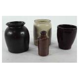 Stoneware, includes crocks, ink bottle, and pot,