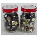 Two jars of buttons, includes one ball Mason jar