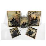 Silhouettes,  five reverse painted silhouettes on