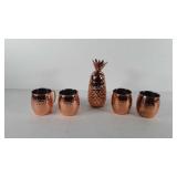 Barware, Crofton pineapple shaker and four mugs