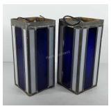 Two stained glass light fixtures, 6" x 6" x 14"
