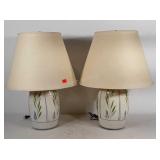 Pair of floral ceramic table lamps, 24" tall