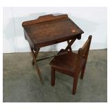 Older, child size folding desk and chair. Flip up