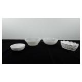 Milk glass, includes hobnail divided dish and