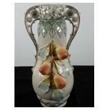 Dual handled vase, hand painted in Austria, 13"