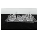 Crystal relish server set, includes tray, three