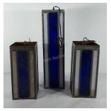 Three stained glass light fixtures, 6" x 6" x 14"