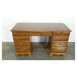 Laminate double pedestal desk, one drawer pull