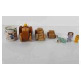 Toys, includes tin Hello Kitty coin bank, wooden