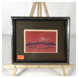 Asian woodblock print, framed and matted 11x9