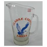 Clarke County Eagles glass pitcher, 9"
