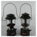Two Coleman camping lanterns, one is missing