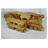Five piece oak train toy complete with engine and