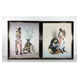 African people with pottery paintings on canvas,