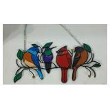 Stained glass-look birds, 9" x 5", chain for