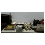 Group lot: barometer, pictures, basket pillow,