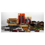 Model train group, includes cars, various styles