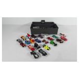Toys, box of cars, includes Oscar Myer wiener