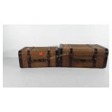 Two suitcases, both show wear, one is missing a