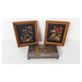 Relief bird pictures, metal trinket box and small
