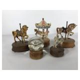 Carousel horse music boxes, from 6" to 10" tall