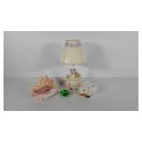 Decor group, conch shell, glass heart, bedroom