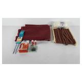 Crafting supplies, includes steel tacks, thread,