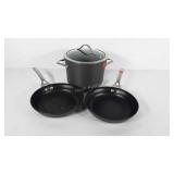 Calphalon cookware, two 10" fry pans and an 8