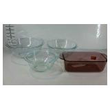 Pyrex dishes, 3 piece nesting mixing bowls and