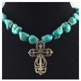 Sterling silver and turquoise necklace with cross