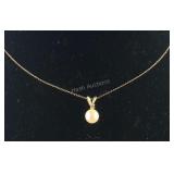 14k gold 5mm pearl and diamond necklace 20in