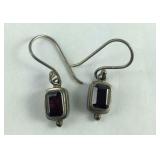 Sterling silver and dark red stone earrings