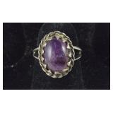 Sterling silver and purple cabochon ring size 4.5