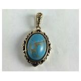 Mojave Blue turquoise solitaire pendant in copper