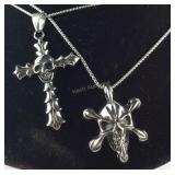 Two stainless steel skull pendant necklace 22in