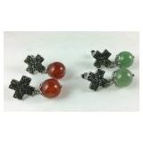 Two cross drop earrings green aventurine and red
