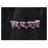 Size 5 Sterling rhodolite garnet 5 stone heart