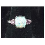 Size 7 Sterling lab created milky opal and lab