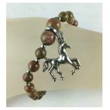 Unakite bead stretch bracelet with silvertone