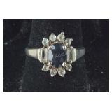Genuine Sapphire & CZ Ring, 3.2 grams, Sterling