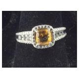 Topaz & CZ Ring, 2.4 grams, Sterling Silver, 6.75