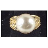 Large Grey Pearl & CZ Ring, , 7