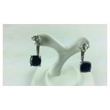 Man-Made Sapphire & CZ Earrings, 3.5 grams,