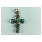 Green & Blue Turquoise Cross Pendant, 1.7 grams,