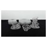 Glassware, Heisey plates, cups, and saucers,