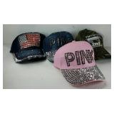 Four assorted ballcaps, all new, some with tags.